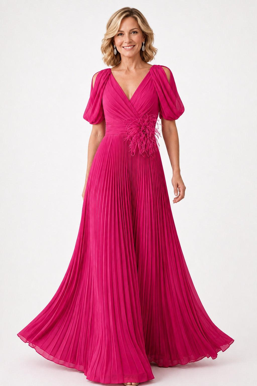 A-Line Floor Length Chiffon Mother of the Bride Dress CM0474 - Hot Pink - COCOMELODY